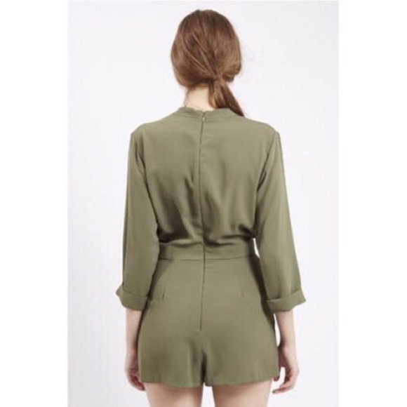 TOPSHOP Natural Drape Front Short Green Romper 2 - Picture 5 of 14